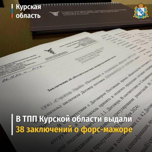 С августа Торгово-промышленная палата Курской области выдала 38 заключений о форс-мажоре
